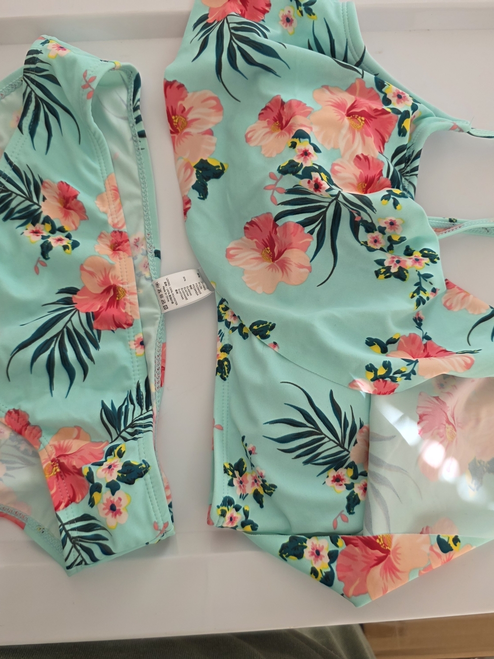 Girls Floral Mint Green One-Piece Swimsuit